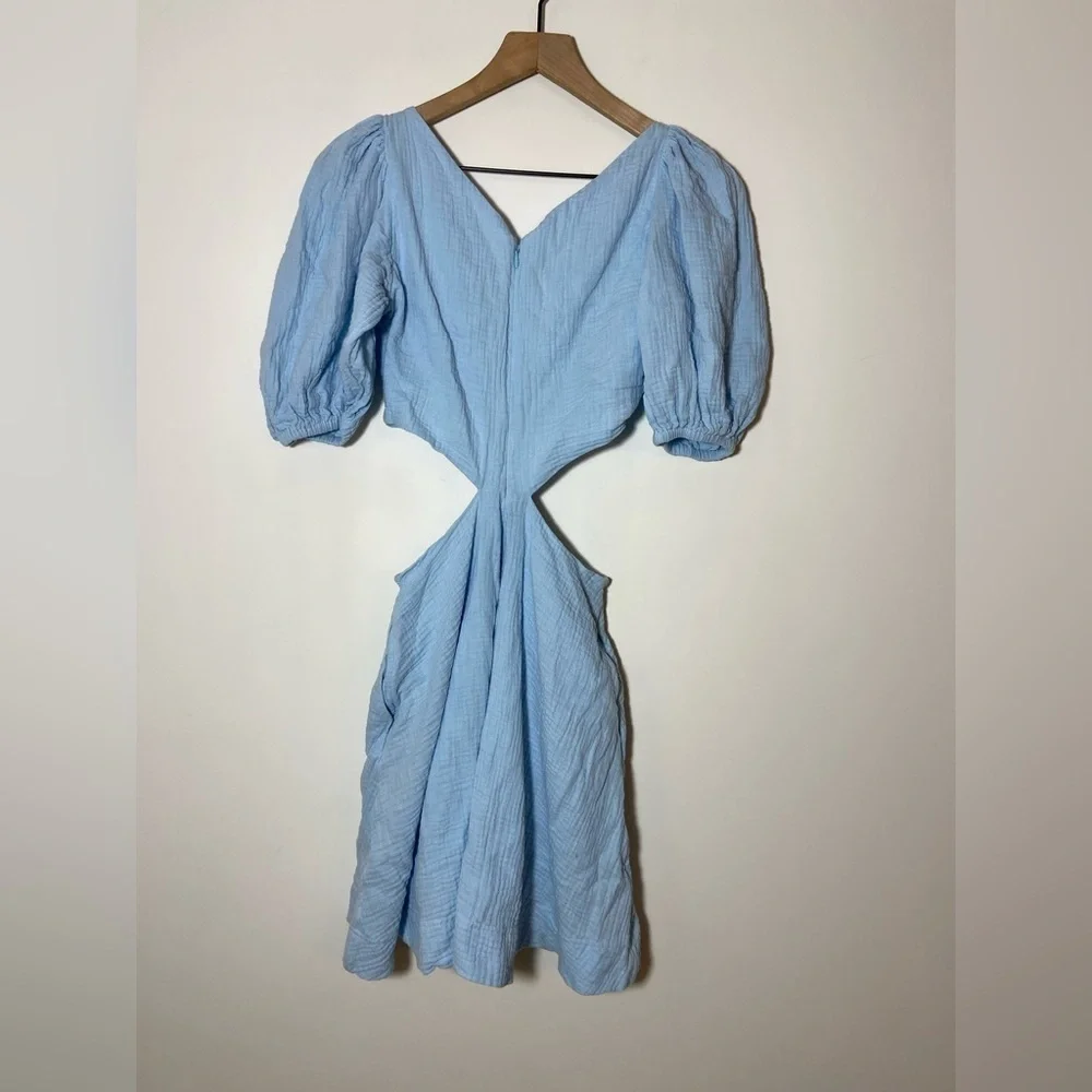Jonathan Simkhai Swim Women's Helen Cutout Puff Sleeve Mini Dress Blue Size S - Picture 6 of 7